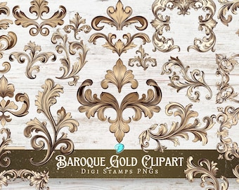 Baroque Gold Decorative Clipart | vintage | ephemera | fussy cut | clipart | digital paper | scrapbook | digital | printable | PNG | Frame