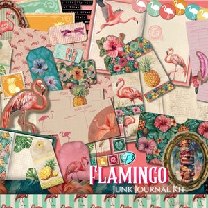 Flamingo Junk Journal Kit | Sammelalbum | digital | Jahrgang | Natur | Druckbar | Kartenherstellung | Ephemera | rosa | tropisch | Strand | Vogel