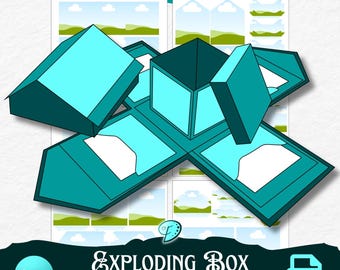 Exploding Box Template | junk journal | scrapbook | ephemera | Printable | ink saver | card making | CANVA frame | overlay | gift | surprise