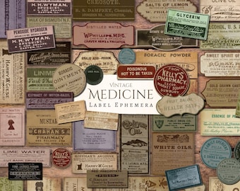 Vintage Medicine Label Ephemera | Antique | Aged | Printable | Junk Journal | Scrapbook | Card Making | labels | apothecary | pharmacy | old