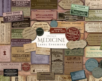Vintage Old Medicine Labels Kit 3 | 50 Printable Vintage