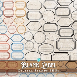 Puede incluir: Un conjunto de 36 imágenes de sellos digitales de etiquetas en blanco en varias formas y tamaños. Las etiquetas son de color negro, rojo, azul y marrón con interiores blancos. Las etiquetas son perfectas para agregar texto, imágenes o diseños para personalizar tus proyectos.