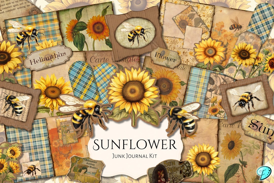Sunflower Junk Journal Kit | Ephemera | Antique | Vintage | Scrapbook ...