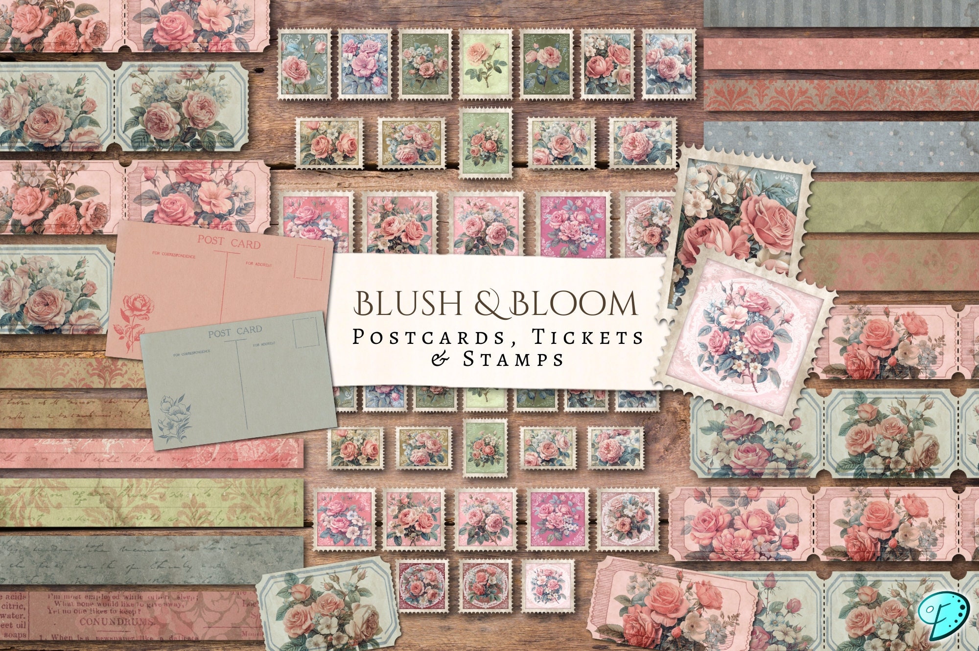 Blush & Bloom Postcards Tickets and Stamps Ephemera Printables | Antique | Printable | Junk Journal | Scrapbook | Card Making | Cricut
