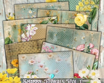 Shabby Florals Vol. 1 Journal Papers | Antique | Aged | Junk Journal | Scrapbook | Card Making | Paper | Printable | Ephemera | Digital