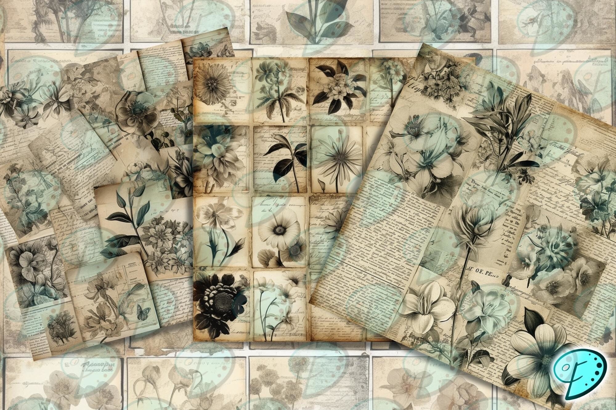 Grunge Flowers Vintage Printable Digital Papers: Scrapbook Paper ...
