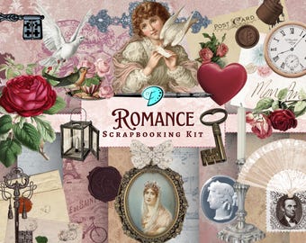 Romance Scrapbooking Kit | junk journal | scrapbook | digital | ephemera | vintage | Clipart | Digital Paper | Card Making | Graphics | love