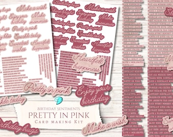 Pretty in Pink Card Making Sentiments | pink | scrapbook | digital paper | shabby chic | printable | junk journal | birthday | floral