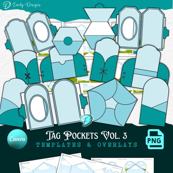 Tag Pockets Vol. 3 Template | junk journal | scrapbook | ephemera | Printable | card making | outline | CANVA frame | overlay | envelope