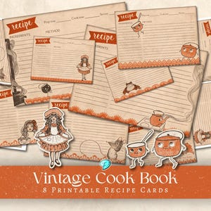 Vintage Cook Book Printable Recipe Cards | digital | ephemera | junk journal | scrapbook | aged | antique | printable | illustrated | baking