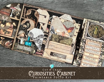 Cut and Craft Curiosities Cabinet Printable Folio Kit | scrapbook | Skull | gothic | spooky | October | vintage | Halloween | Apothecary