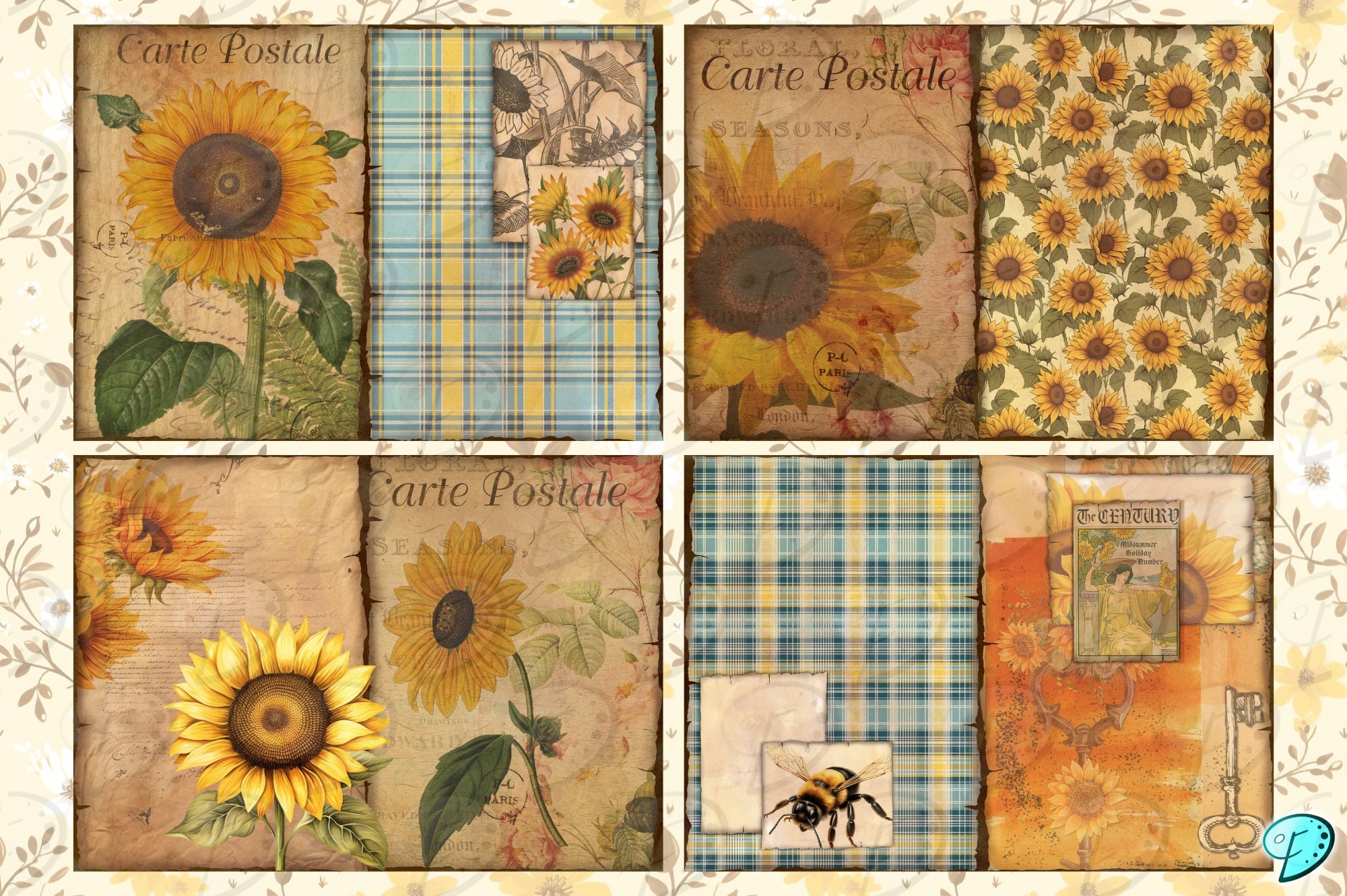 Sunflower Junk Journal Kit | Ephemera | Antique | Vintage | Scrapbook ...