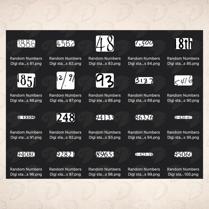 Random Numbers 100 Digital Stamps PNG Bundle | Overlay | Distressed ...