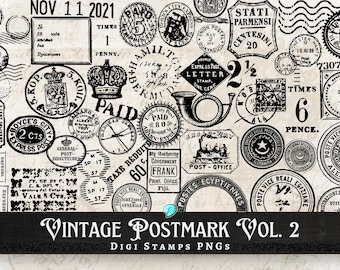 Vintage Postmark Vol. 2 Digi Stamps | digital | overlay | distressed | junk journal | scrapbook | ephemera | vintage | ink | postcard