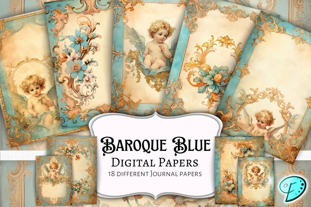 Baroque Blue Journal Pages | Digital | Ephemera | Junk Journal