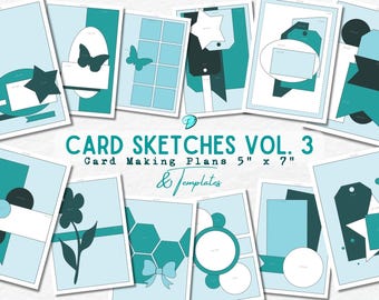 Bocetos para hacer tarjetas, vol. 3 / 13,7 x 18,8 cm / creador de tarjetas / tarjetas hechas a mano / álbum de recortes / diario basura / scrapbooking / PDF / diseño / plantilla