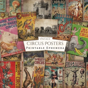 Vintage Circus Posters | vintage | ephemera | fussy cut | junk journal | digital paper | scrapbook | printable | Carnival | Lion | Elephant