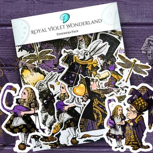 Pack d'éphémères Violet royal Pays des merveilles | journal indésirable | album de découpures | fabrication de cartes | décorations pour cartes | Découpes embellissements Lewis Carroll Alice