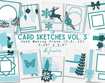 Bocetos para hacer tarjetas, vol. 5, tamaño A2 (EE. UU.) / 4,25" x 5,5" / creador de tarjetas / tarjetas hechas a mano / álbum de recortes / diario basura / scrapbooking / PDF / plantilla