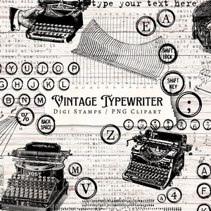Vintage Typewriter Digi Stamps / digital / superposición / angustiado / diario basura / álbum de recortes / efímera / vintage / PNG / número / fuente