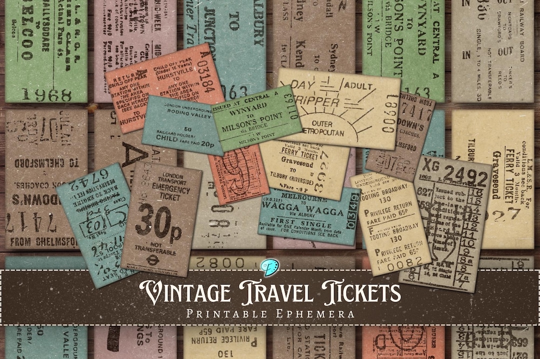 Vintage Travel Tickets Printable Ephemera | Antique | Aged | Junk ...