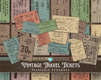 Vintage Travel Tickets Printable Ephemera | Antique | Aged | Junk Journal | Scrapbook | Card Making | tickets | admission | journey | time