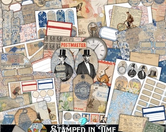 Stamped in Time Junk Journal Kit | scrapbooking | digital ephemera | card making | vintage | Printable | Shabby Chic | Gentleman | Masculine