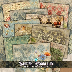 British Woodland Journal Papers | Antigo | Envelhecido | Diário de sucata | Álbum de recortes | Fabricação de cartões | Papel | Imprimível | Efêmera | Digital
