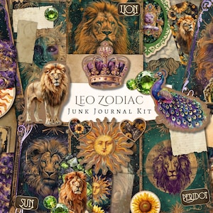 Kit de journal indésirable Lion du zodiaque | album de découpures | fabrication de cartes | millésime | éphémères | imprimable | coupe soignée | horoscope | signe astrologique | lionne | soleil