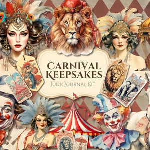 Kit de journal indésirable Souvenirs de carnaval | éphémères | antiquité | vieux | vieilli | millésime | album de découpures | papier numérique | pages de revues | imprimable