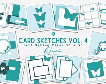 Bocetos para hacer tarjetas SQUARE Vol. 4 / 5" x 5" / creador de tarjetas / tarjetas hechas a mano / álbum de recortes / diario basura / scrapbooking / PDF / plantilla