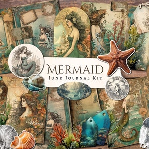 Kit de journal indésirable sirène | millésime | éphémères | coupe soignée | clipart | papier numérique | album de découpures | nautique | imprimable | Océan | mer