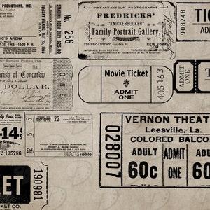 Vintage Ticket Digital Stamps SVG & PNG overlay distressed junk journal scrapbook ephemera vintage print cinema theatre image 4