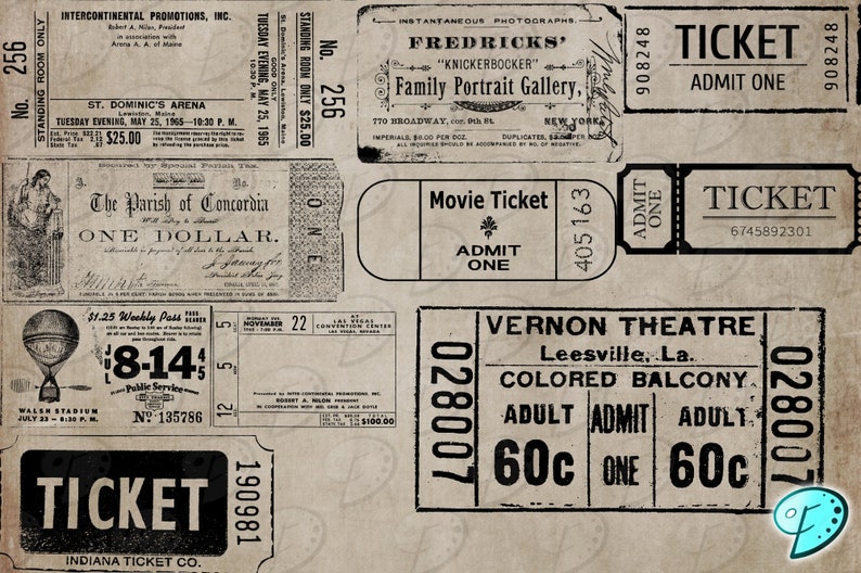 Vintage Ticket Digital Stamps SVG & PNG overlay distressed junk journal scrapbook ephemera vintage print cinema theatre image 4