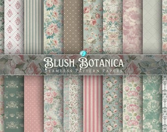 Blush Botanica Seamless Pattern Papers | vintage | ephemera | Junk Journal | paper | scrapbook | Floral | printable | Flower | Shabby Chic