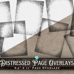 Distressed Page Overlays 8.5&quot; x 11&quot; | background | junk journal | scrapbook | ephemera | PNG | Vintage Borders | Ink Edges | Layer |