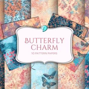 Butterfly Charm Digital Pattern Paper | ephemera | vintage | scrapbook | journal | printable | shabby chic | spring time | floral | flower
