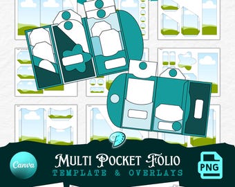 Multi Pocket Folio Template | junk journal | scrapbook | ephemera | Printable | ink saver | card making | CANVA frame | overlay | vintage