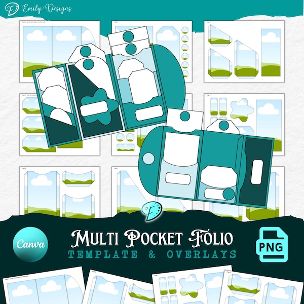 Multi Pocket Folio Template | junk journal | scrapbook | ephemera | Printable | ink saver | card making | CANVA frame | overlay | vintage