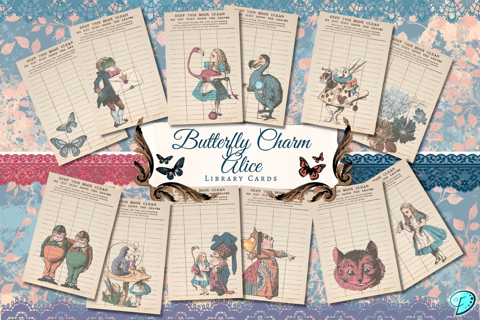 Alice Library Butterfly Charm Alice Library Cards | Ephemera | Antique | Vintage ...