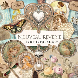 Nouveau Reverie Junk Journal Kit | Vintage | Art Nouveau | Shabby Chic | Floral | Ephemera | Scrapbook | Card Making | Paper Craft | Mucha