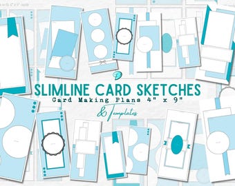 Bocetos de tarjetas Slimline / 4" x 9" / creador de tarjetas / tarjetas hechas a mano / álbum de recortes / diario basura / scrapbooking / PDF / diseño / plantilla / delgada