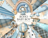 Boho Baby Boy Digital Pattern Paper and Clipart | ephemera | vintage | scrapbook | journal | printable | Nursery | Newborn | Card Making
