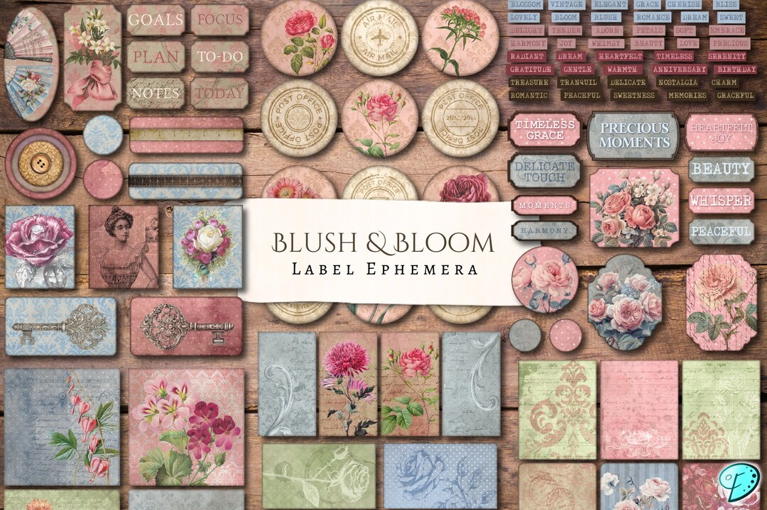 Blush & Bloom Label Ephemera Printables | Antique | Aged | Printable ...