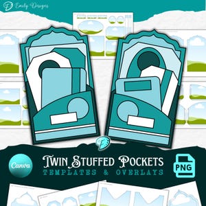 Twin Stuffed Pocket Template | junk journal | scrapbook | ephemera | Printable | card making | outline | CANVA frame | overlay | envelope