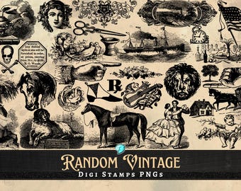 Willekeurige vintage Digi-stempels | digitaal | overlay | verdrietig | junkjournaal | plakboek | kortstondig | PNG | Antiek | Illustraties | Clipart