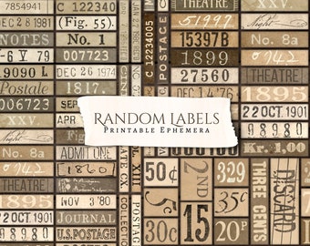 Random Labels Printable Ephemera | Antique | Aged | Vintage | Junk Journal | Scrapbook | Card Making | label | tickets | cinema | tags