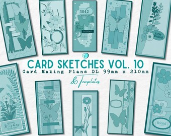 Card Sketches Vol. 10 DL UK | 99mm x 210mm | card maker | handmade cards | scrapbook | junk journal | scrapbooking | template | tall