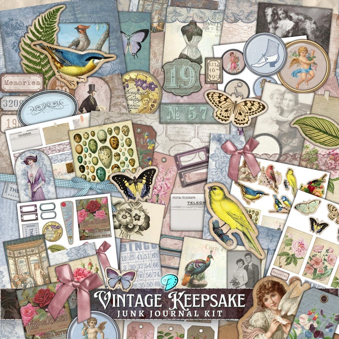 Vintage Keepsakes Junk Journal Kit | Scrapbooking | Digital Ephemera ...