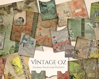 Vintage Oz Journal Pages and Pockets | digital | ephemera | junk journal | scrapbook | story | aged | old | antique | wonderland | Wizard
